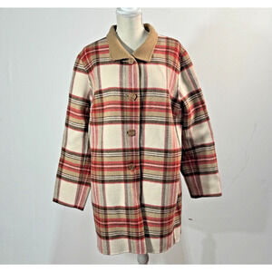 Pendleton Merino Wool Women's Plaid Macintosh Coat Size XL Tan and Red Plaid